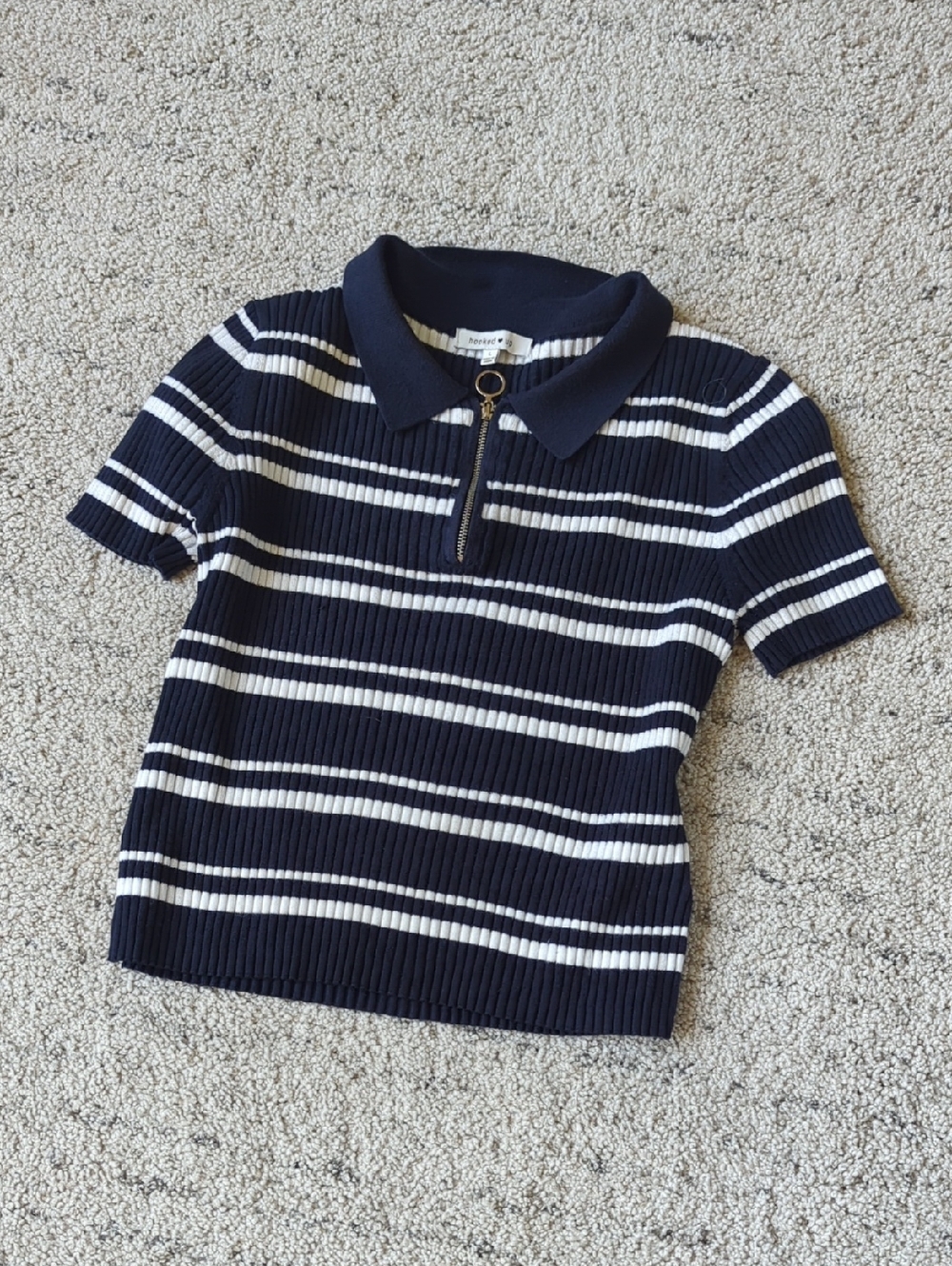 Hooked Up by IOT Navy & White Striped Polo Zip Top - Kids